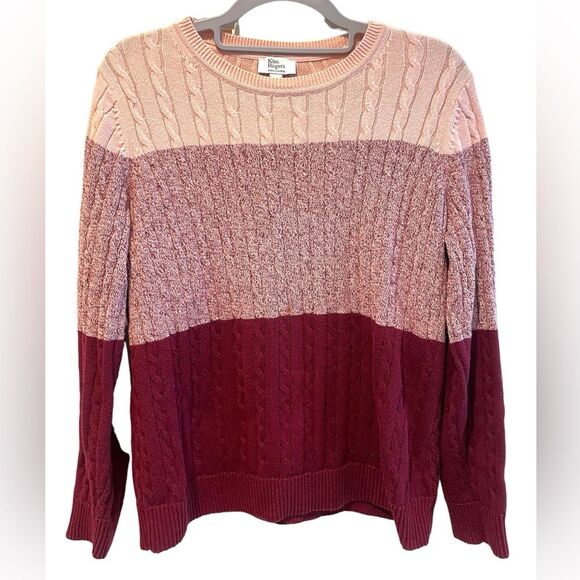 Kim Rogers Cable Knit‎ Crew Neck Sweater Long Sleeve Pink  Petite Small - Picture 1 of 7